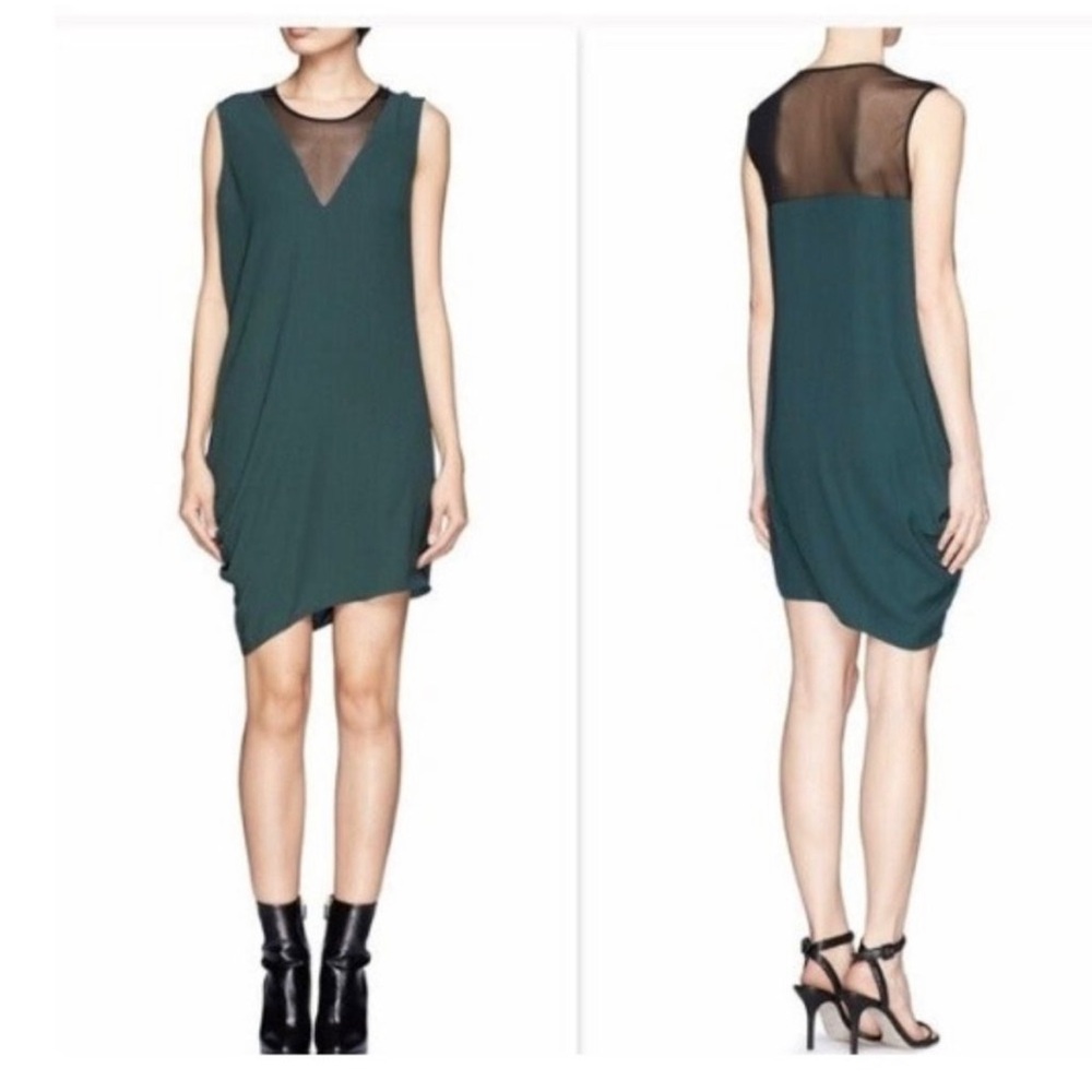 HELMUT LANG NEXA MESH PANEL DRAPE DRESS GREEN SIZE SMALL